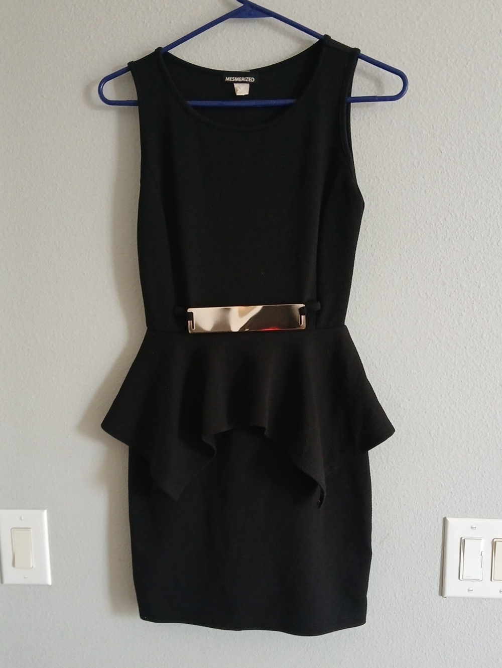Mesmerized Small Black Peplum Sheath Dress Silver Belt Office Business